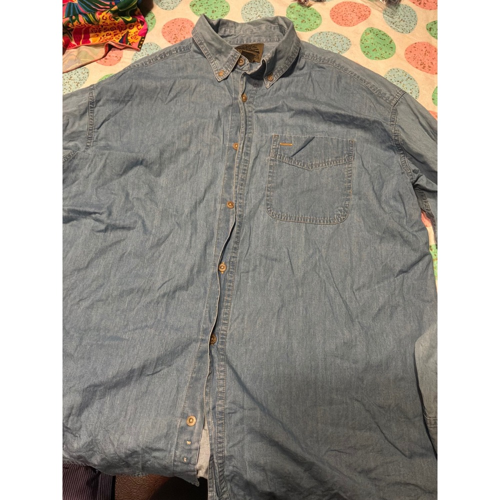 Flyshacker Mens‎ XL Blue Denim Button Down Shirt Long Sleeve Cotton 100% Cotton